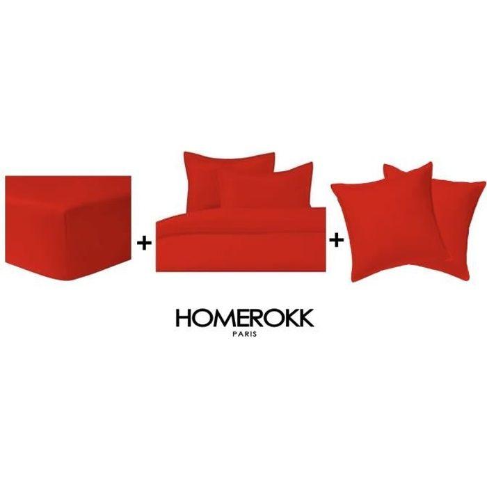 Bedding Set - HOMEROKK - Duvet Cover 220x240 - 2 Pillowcases 65x65 - Fitted Sheet 140x190 - Red