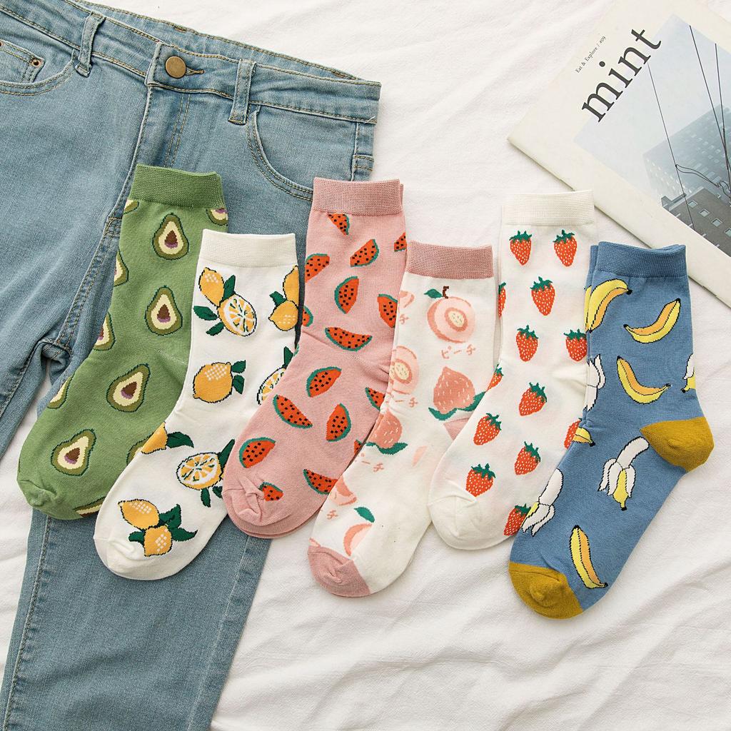 Avocado Mid-Tube Socks For Children, Sweet And Cute Girl Fruit Socks, Summer Fashion Casual Cotton Socks
