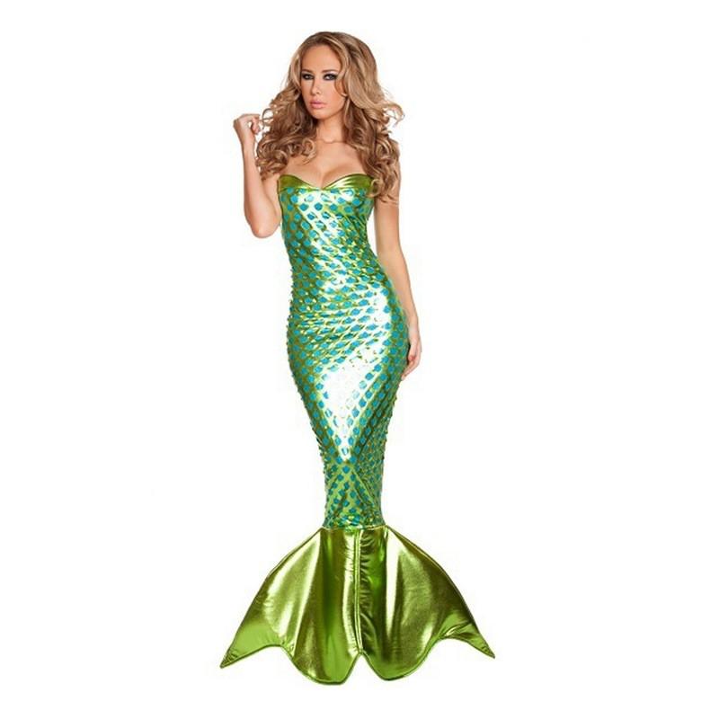Mermaid Costume Dress Women Adult Halloween Party Cosplay Sexy Sequin Gown Stage Performance Outfit