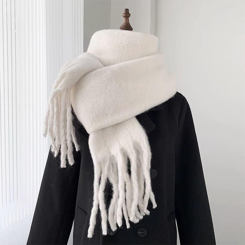 Korean Style Colorful Soft Scarf Female Solid Color Couple Scarf Thickened Warm Soft Girl Student Tassel Versatile Mohair