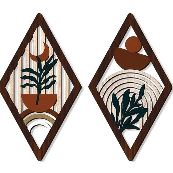 3 Pcs Boho Minimalist Wall Art Geometric Plants Hollow Out Wall Hanging Decor Farmhouse Abstract Bohemian Wood Poster for Living Room Bedroom Entrance