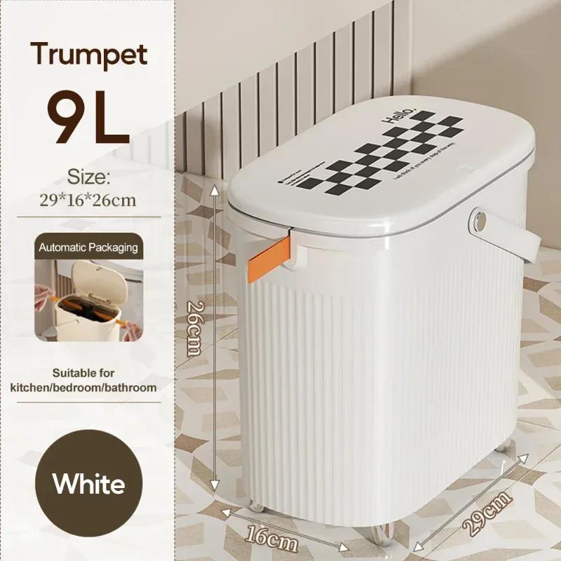 Creative 12L Bathroom Narrow Slit Trash Can with Handle Cover Home Toilet Kitchen Large Capacity Waterproof Odor Proof Trash Can