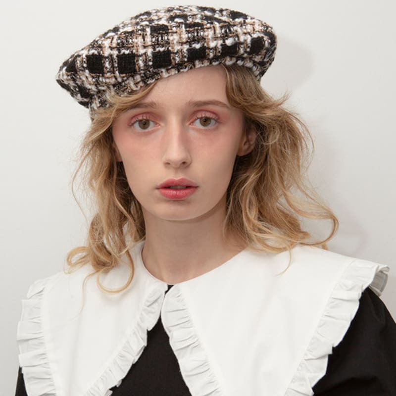 poesiedame tweed beret_black and brown