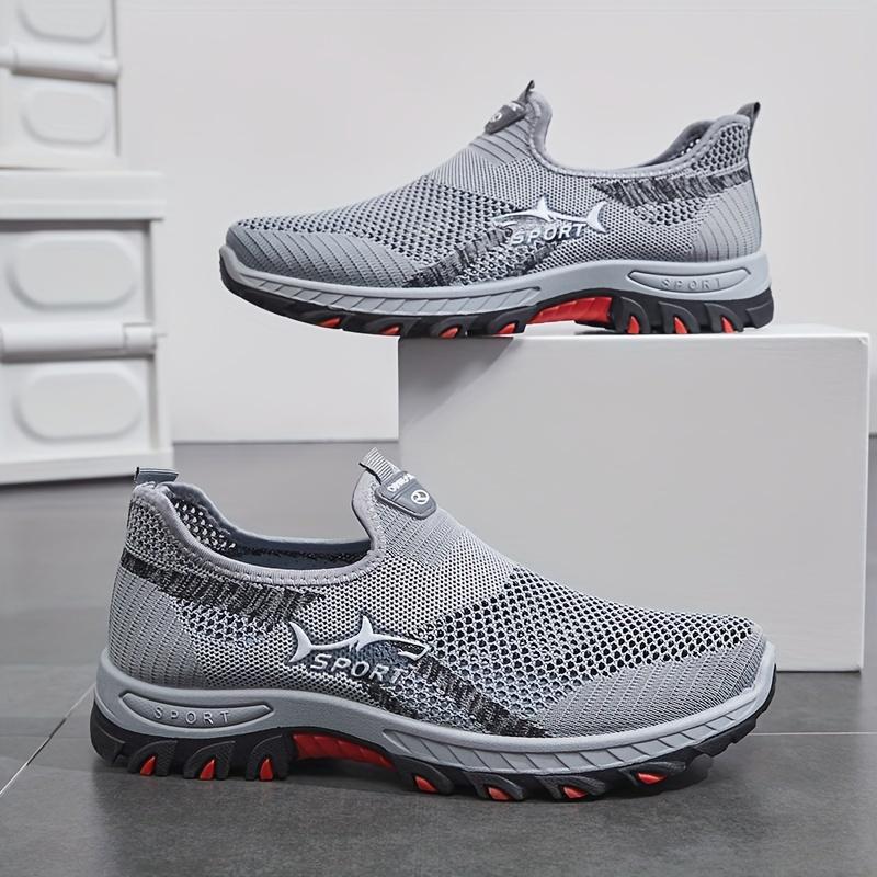 Men'S Breathable Mesh Sneakers, Slip-On Athletic Shoes, Solid Color Fabric Upper, Rubber Sole, Round Toe, Low Top, Casual Sports Style