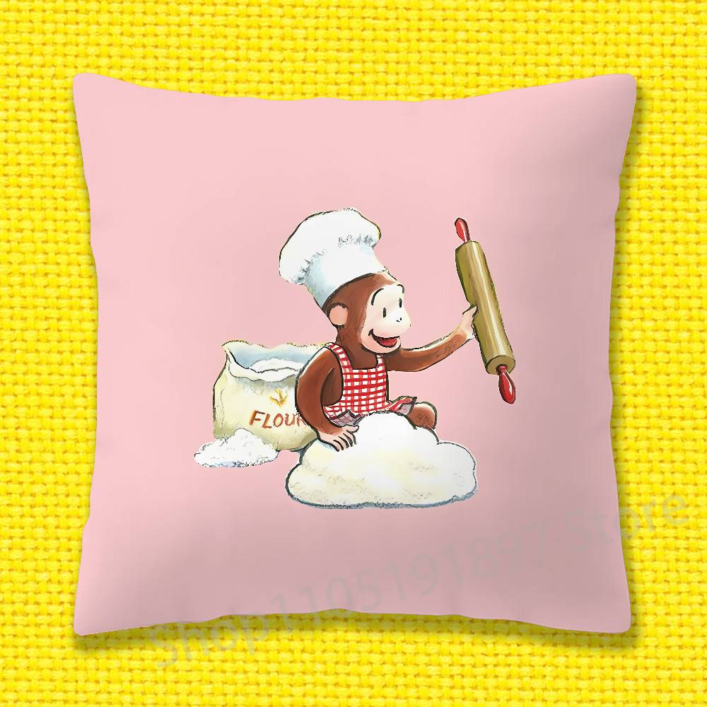 C-Curious George Monkey Throw Pillow Case For 30X30Cm 40X40Cm 45X45Cm 50X50Cm 55X55Cm Square Sofa Pillowcase Shell