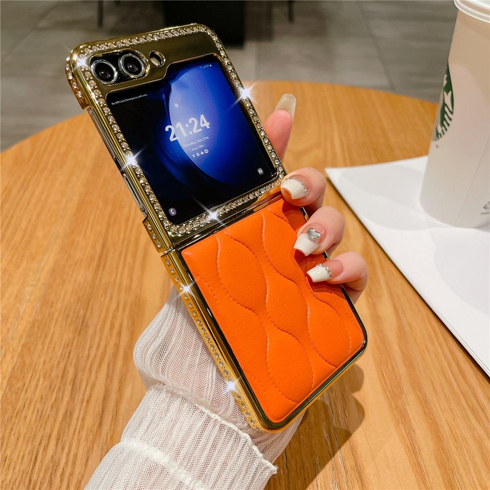 

Роскошный чехол с бриллиантами, кожаным покрытием и гальваническим покрытием для Samsung Galaxy Z Flip 6 Flip 5 Flip 3 4, противоударный чехол Funda For Galaxy Z Flip 4