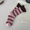 Double-slit Color-blocking Long Socks, Pickled Green Cranberry Striped Mid-calf Socks, Casual Sports Trendy Socks, Women's Socks