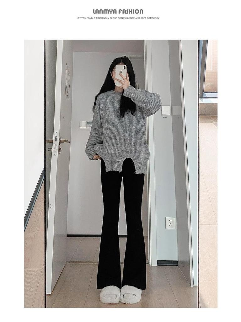 Petite High Waist Black Flare Pants for Women - Slimming and Versatile Summer Suit