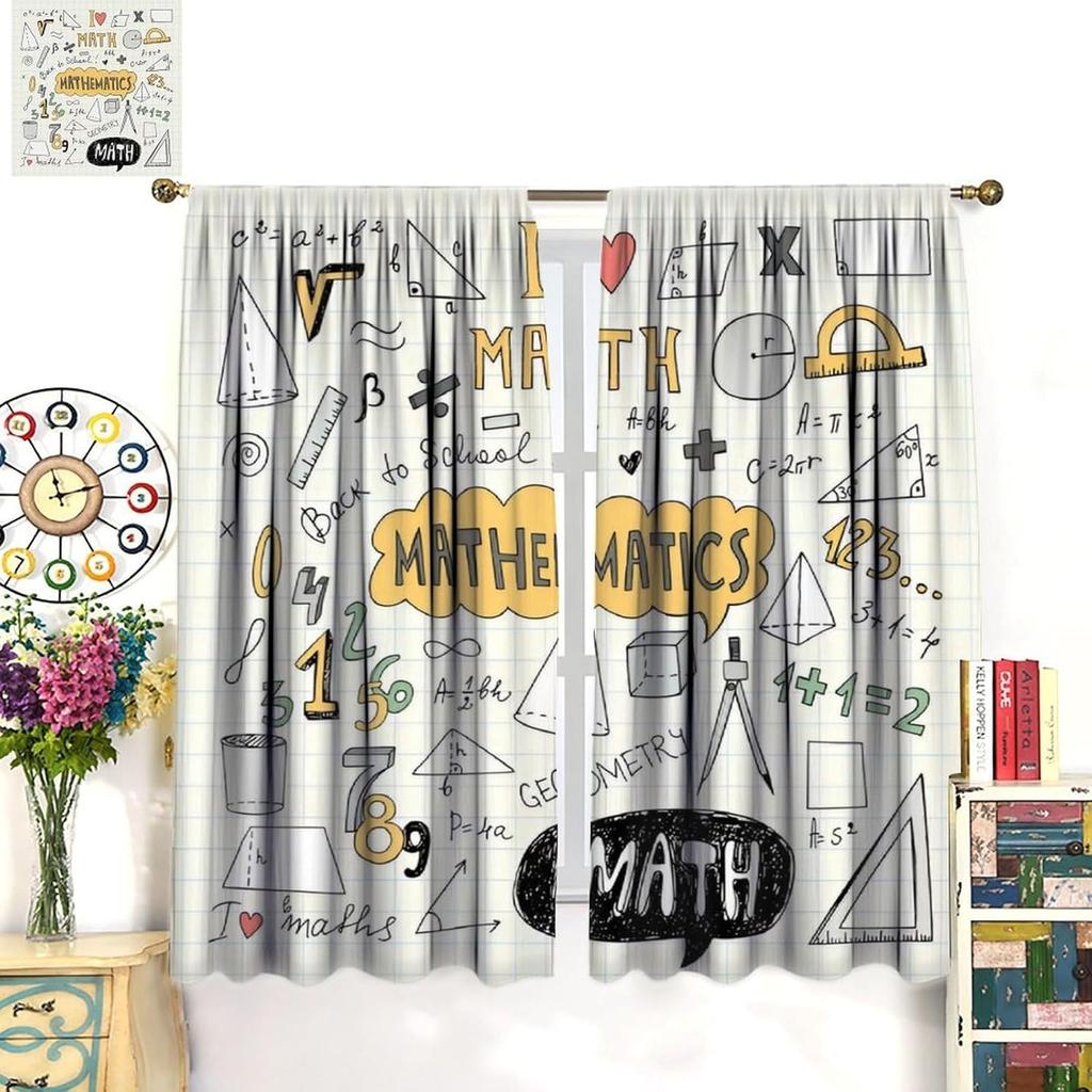 Fun Math Blackout Curtains, Mathematics Formula Learning Knowledge Educational Window Drapes for Kids Learners Bedroom Living