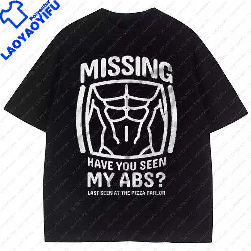 Casual Funny Missing Abs Plus Size Tshirt Gym Joke Gifts Fitness Workout Short Sleeve Crew Neck Polyester Graphic T Shirts