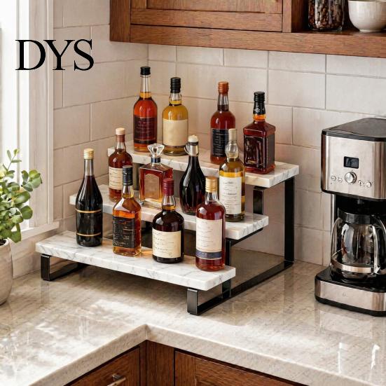 Espositore per Bottiglie in Ferro Scaffale per Liquori, Organizzatore Scaffale per Sciroppi da Caffè, 3 Gradini da Banco Decorativo per Vino per Bar Mini Armadietto, Scaffale Retrò per Casa Whiskey