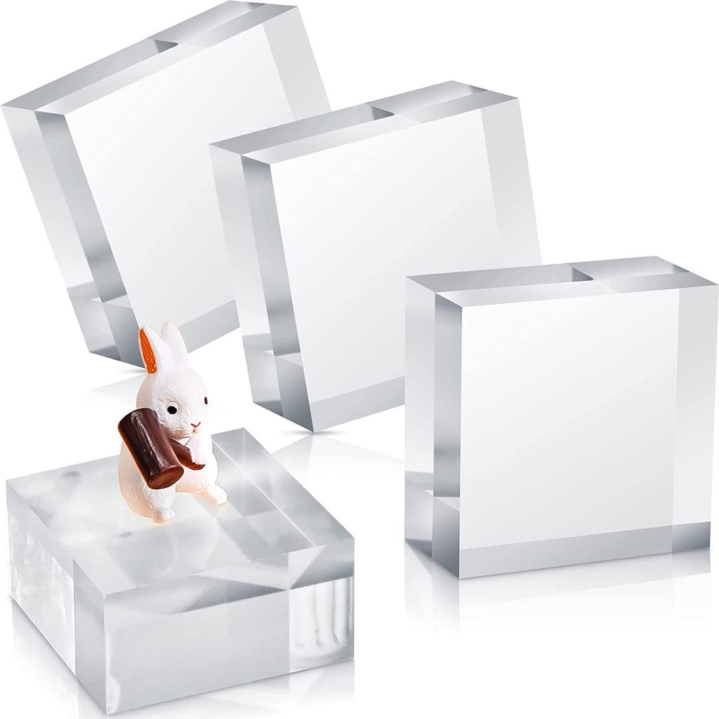 4PCS Acrylic Square Display Block 5x5x3cm Clear Polished Cube Acrylic Jewelry Display Stand Ring Showcase Display Holder Base