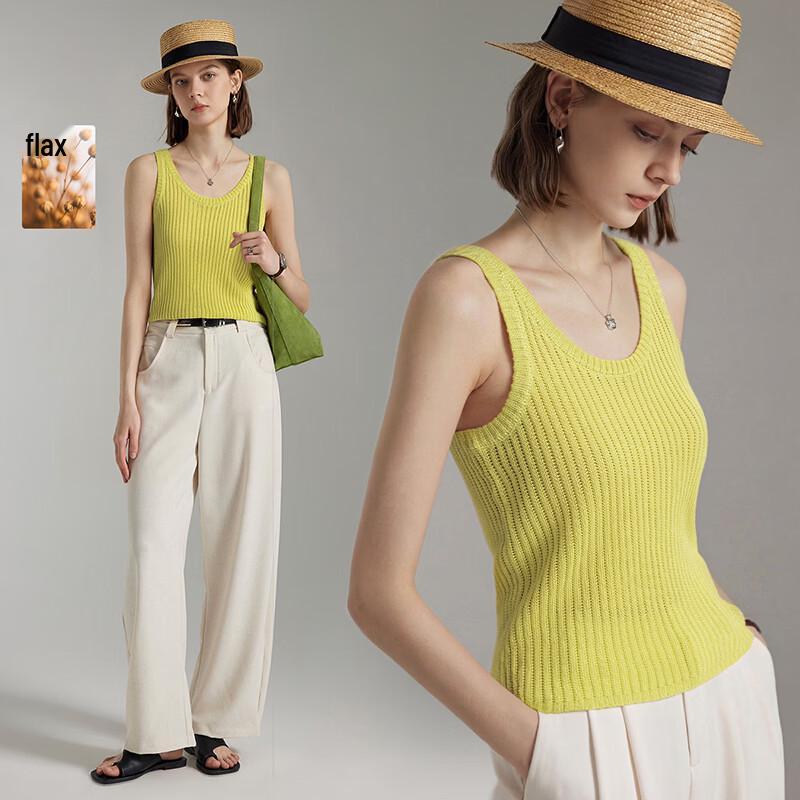 Women s French Round Neck Linen Blend Knit Camisole One Size