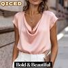 Camicette e camicie da donna con scollo a V, maniche corte, stampa tinta unita casual alla moda