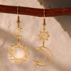1 Pair Fashion Retro Hollow Earrings Bohemian Style Alloy Sun Moon Earrings Ethnic Asymmetric Design Drop Earrings for Women