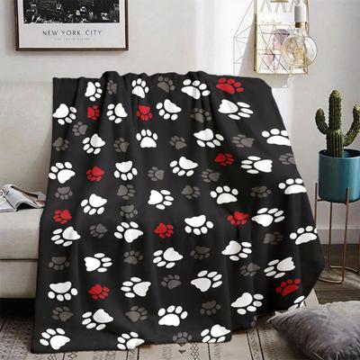 2026 New Releases Comfortable Flannel Blanket with Paw Prints, Soft And Warm, Suitable for All Seasons, Made of Polyester for Home, Travel, Camping, A