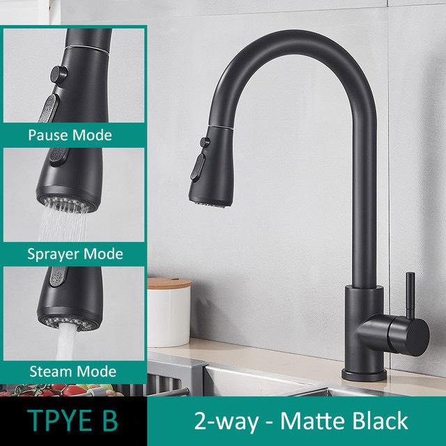 Gold & Black Brushed 304 Stainless Steel Pull-Out Kitchen Faucet for Sink & Vegetable Basin