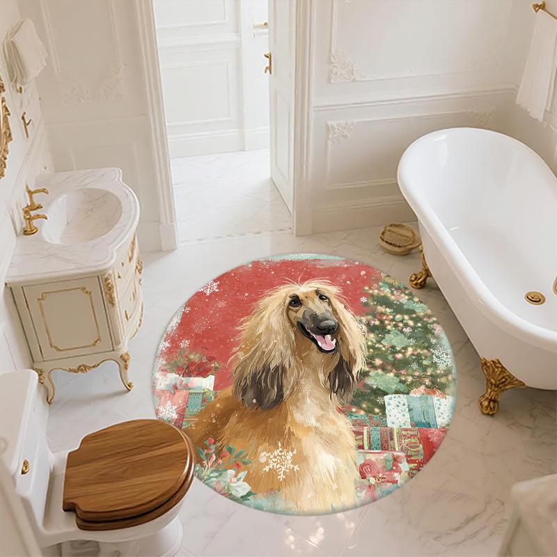Christmas Afghan Hound Pattern Round rug,Carpet Rug for Living Room Bedroom Playroom ,Non-slip Floor Mat,Holiday Gifts and Birthday Gifts.