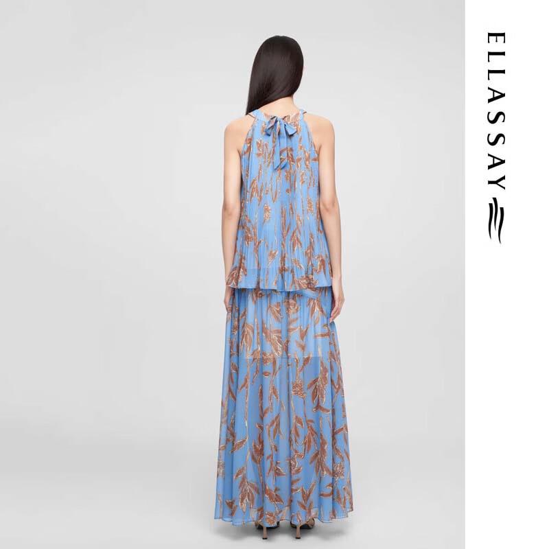 ELLASSAY Women's Bias-Cut Print Spliced Long Skirt