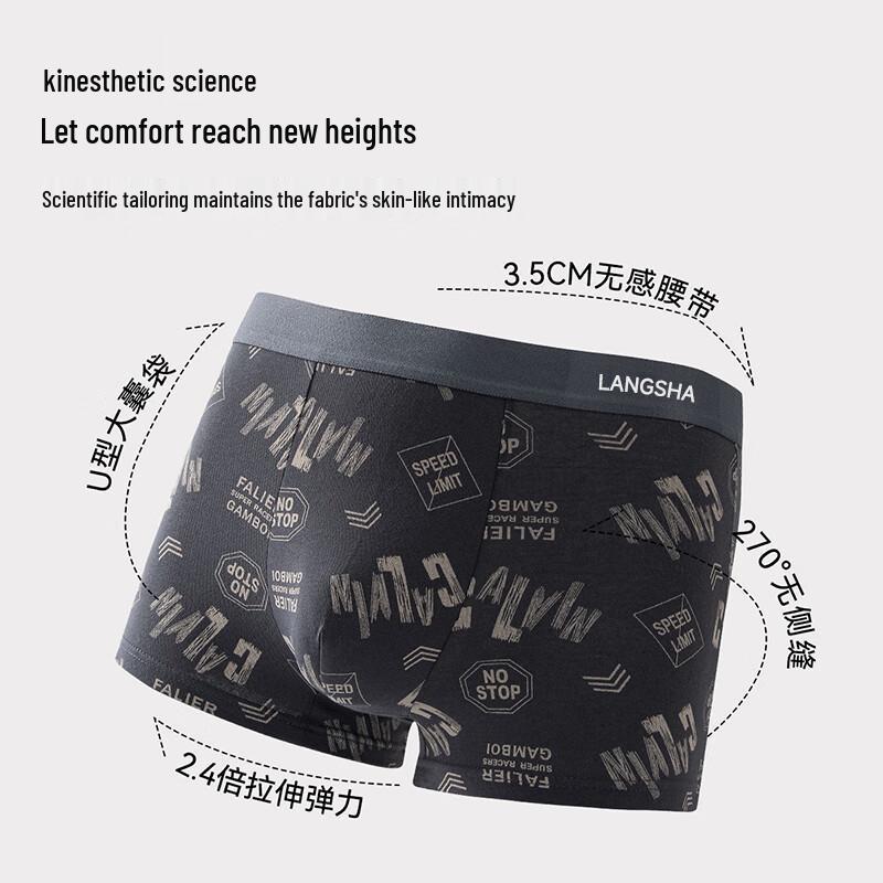 Langsha Men's 10A Antibacterial Cotton Boxer Briefs 4-Pack