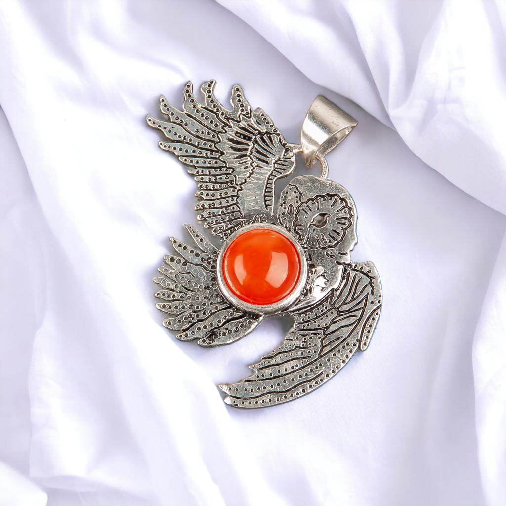 925 Sterling Silver Multi Gemstone Owl Designer Good Luck Jewelry Pendant 1.3" CP-16