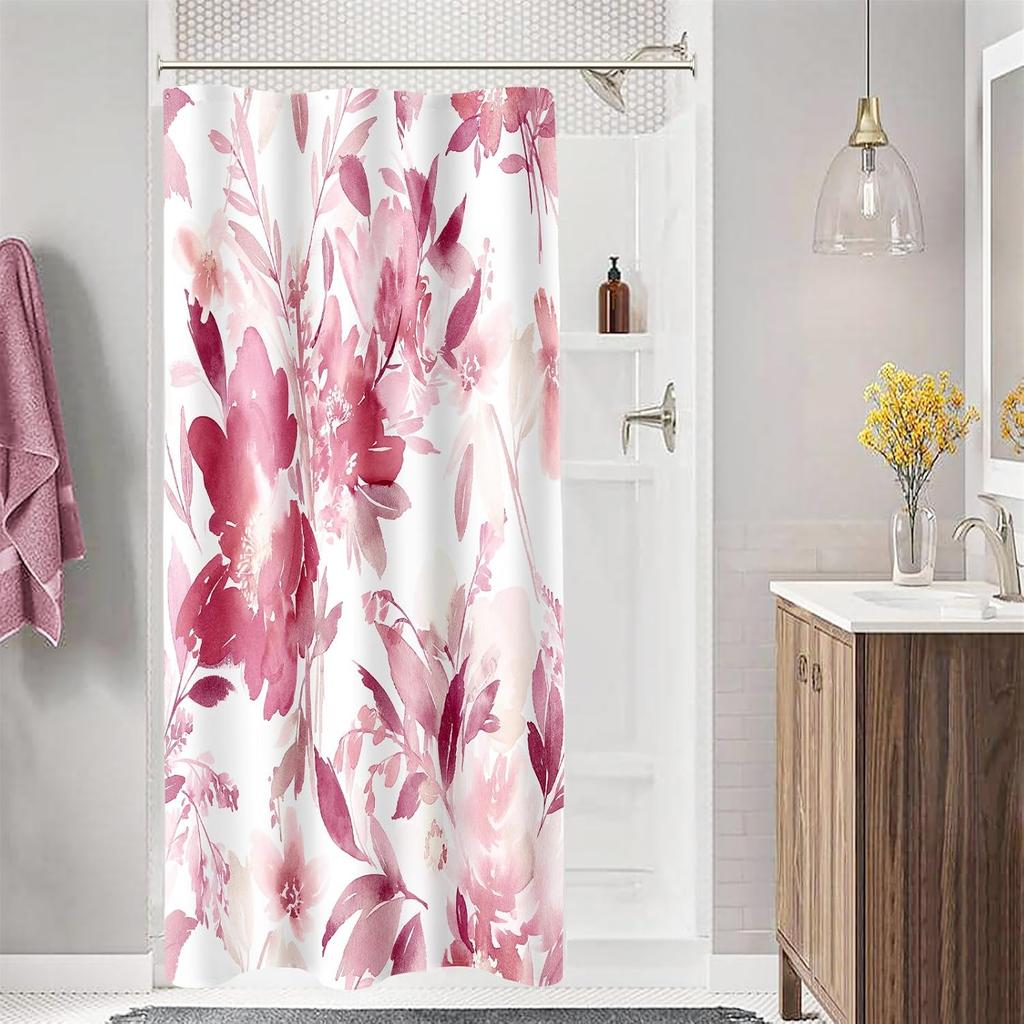 Malvefarbener Blumiger Duschvorhang, Aquarellblumen Duschvorhang Für Badezimmer, Moderner Abstrakter Tinte Dekorativer Stoff Duschvorhang