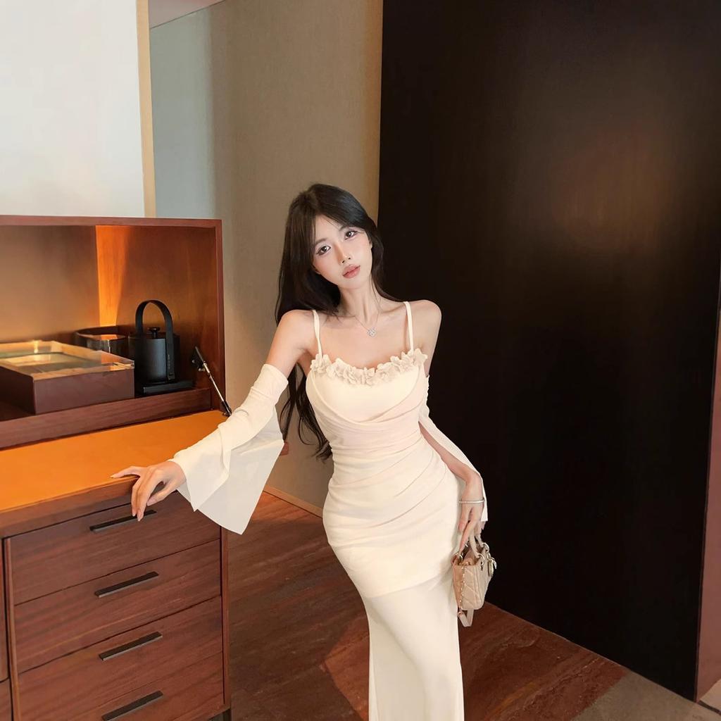 Sexy dress temperament mesh lace tube top fishtail skirt low cut fashion hip sling skirt