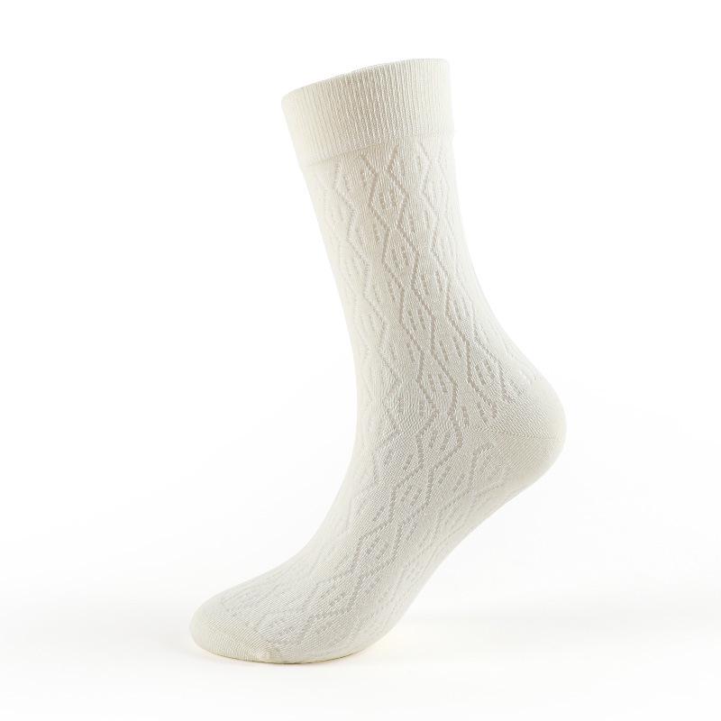 MEIKAN Women s Mid-Calf Cotton Socks - Spring/Summer Diamond Cutout Design Women s (35-38) белый