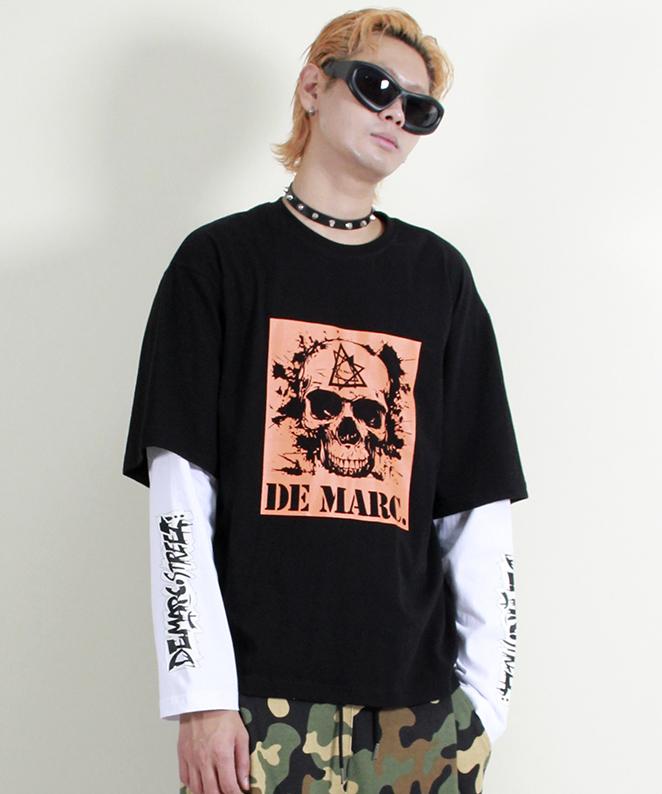Deumakeu Skull Graphic Double Sleeve Long Sleeve T-Shirt Black
