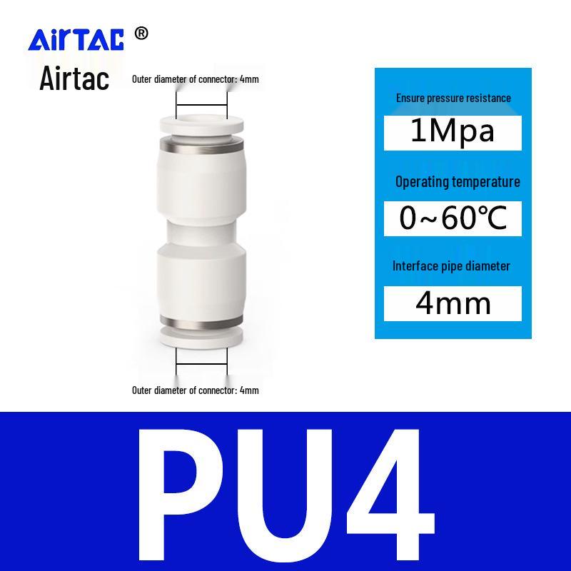 Pneumatic Nylon Air Hose Quick Connect Fittings: PU Straight, PY 5-Way, Cross 4-Way, PZA 3-Way, PE Connector with White/Blue Cap