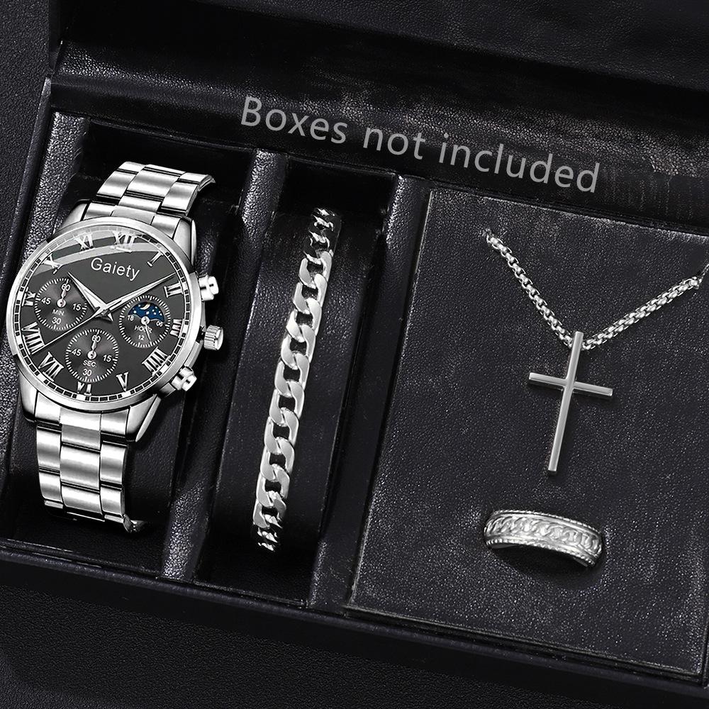 Men's Watch Casual Business Glass Quartz Watch Three-eye Calendar Fully Automatic Movement Watch Watch Large Dial Luminous