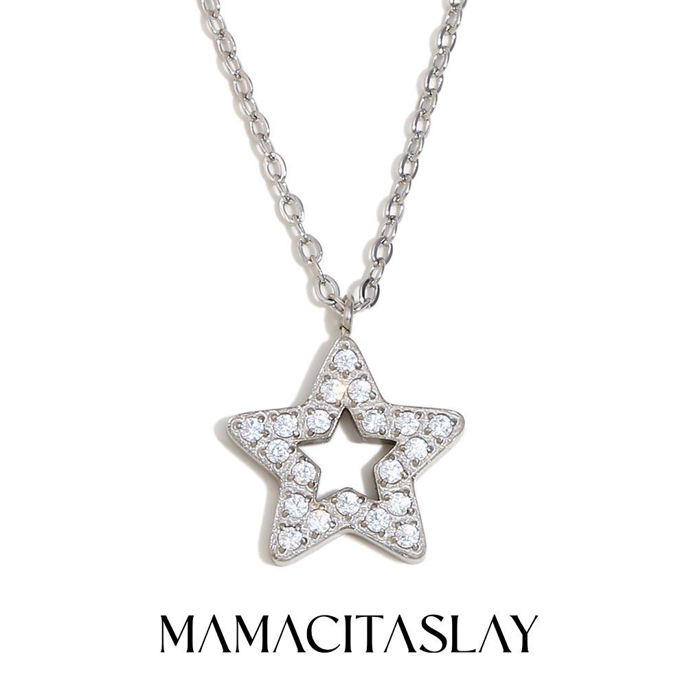 MamacitaSlay Minimalism Stainless Steel Zircon Star Pendant Necklace Party Waterproof Neck Jewelry Women's High Quality Gift