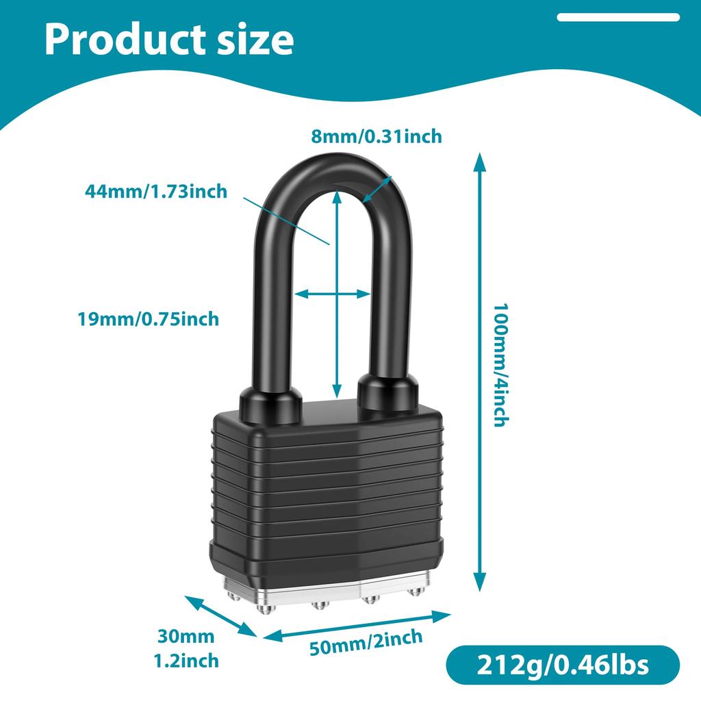 New Padlock with 2 Keys Waterproof Laminated Steel Hardened Steel Lock Key Pad Lock 40mm Safety Padlock for School, Gym Locker