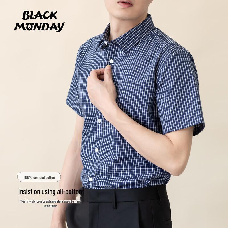 

BLACKMONDAY Men s Short Sleeve Plaid Business Casual Non-Iron Shirt L