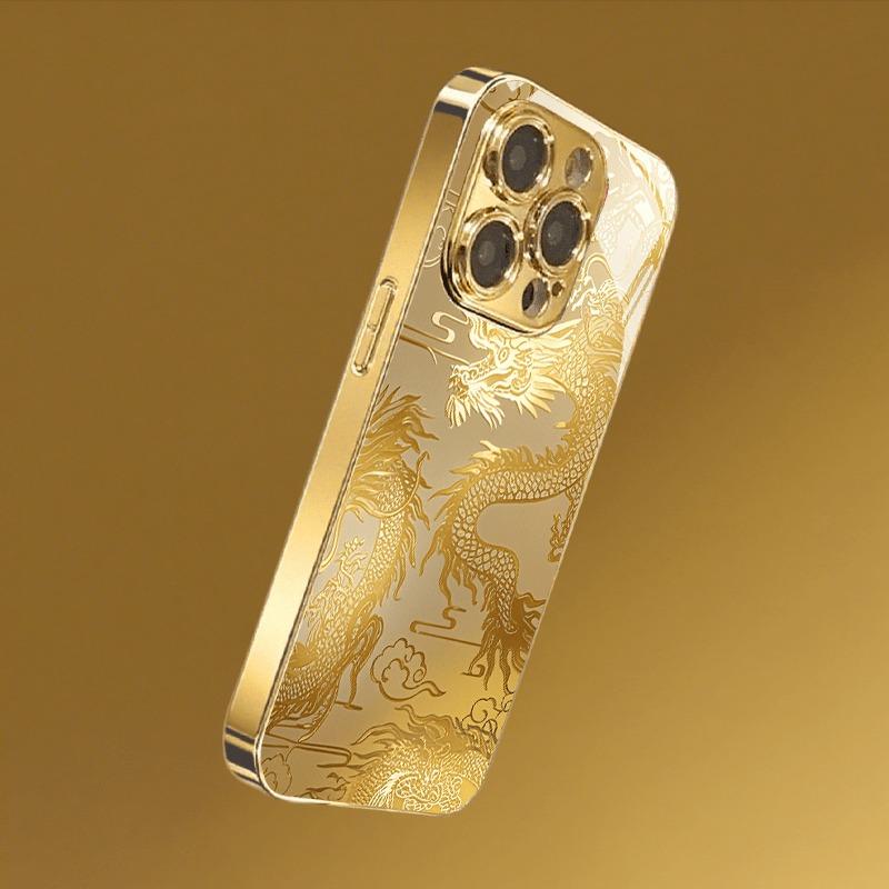 Luxus Goldener Drache Gold Metallic Lack Glas Handyhülle Für iPhone 17 16 15 14 13 12 11 Pro Max 15 14 Plus 17 Air 16E Hülle