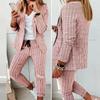 2 Pcs/Set Women Blazer Pants Set Turn-down Collar Cardigan Long Sleeve Elastic Waist Slim Fit Drawstring Formal Ankle Length