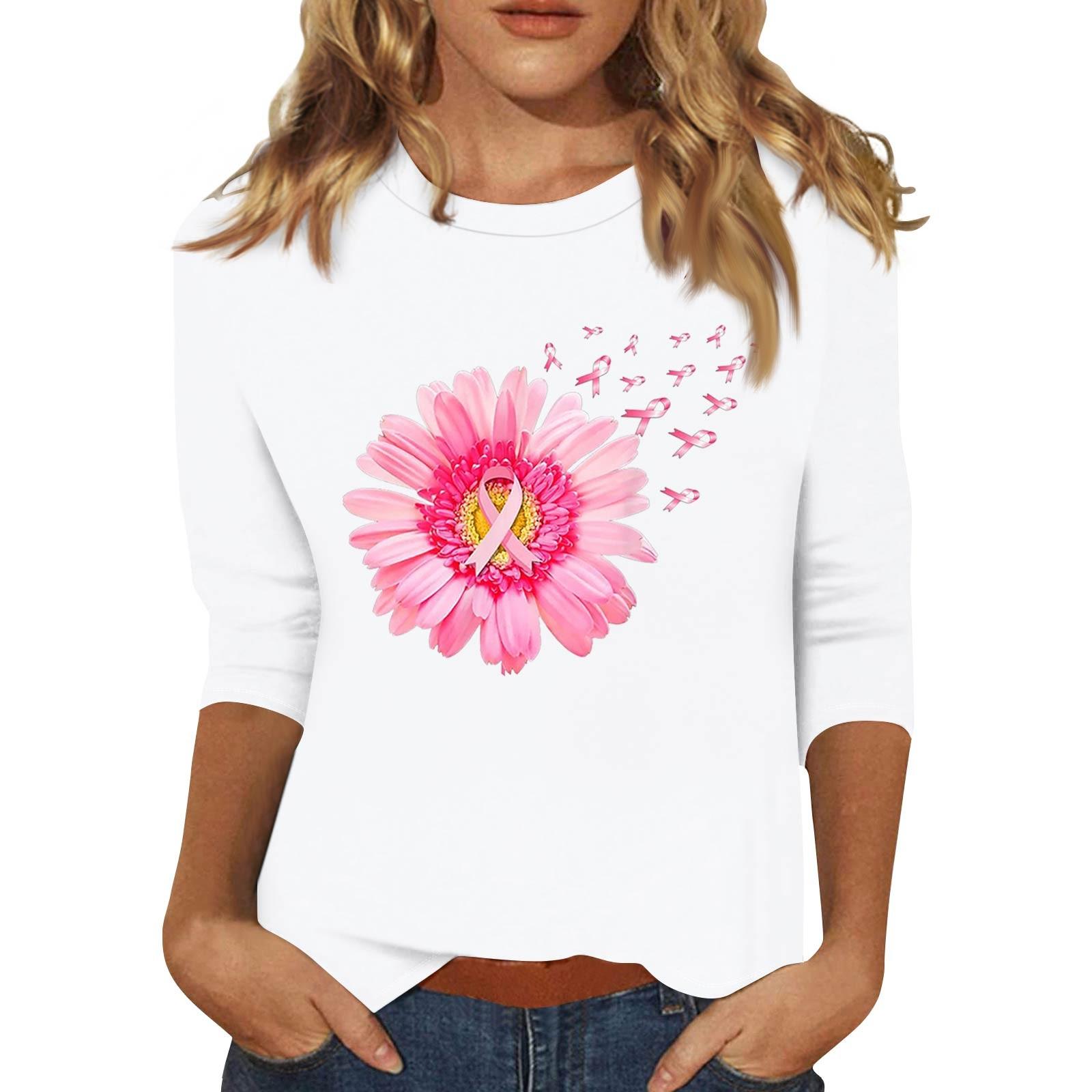 

Жіноча модна повсякденна футболка з принтом і круглим вирізом з рукавами сім чвертей M білий