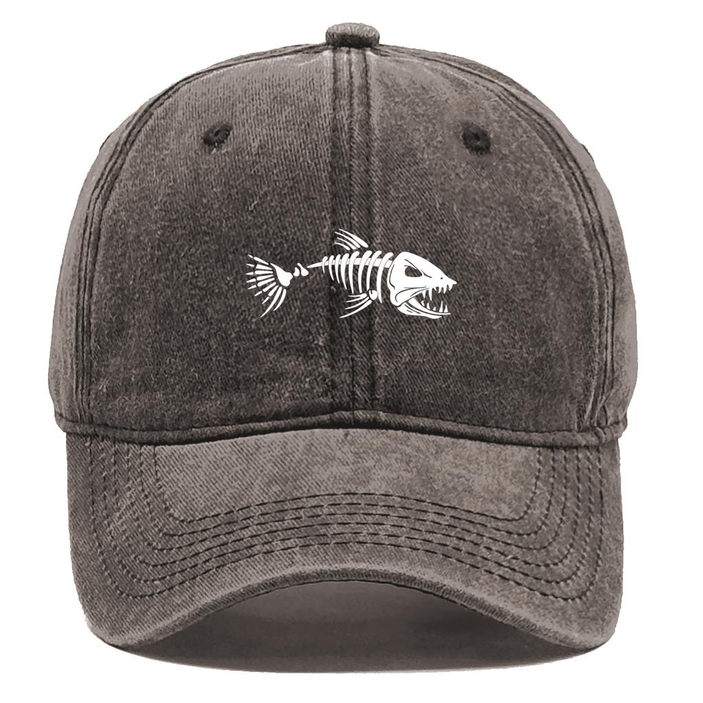 Skeleton Shark Printed Baseball Cap Washed Distressed Dad Hat Retro Unisex Hand Snapback Headwear Trendy  Colors In Stock