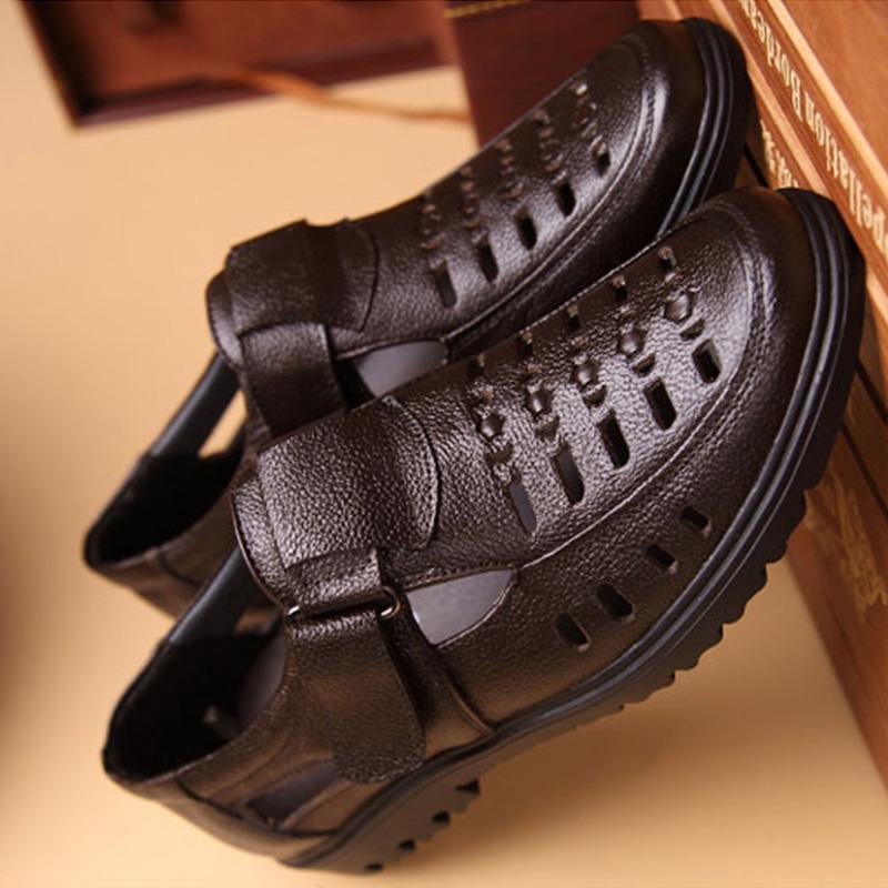 Summer Shoes Men Sandals Cow Leather Casual Shoes Brand Male Sandals Non-slip Black Brown K172