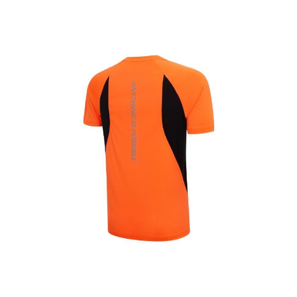 Li Ning Letter Print Round Neck Pullover Short Sleeve T-Shirt Men Tops Fluorescent-Orange ATSQ169-2
