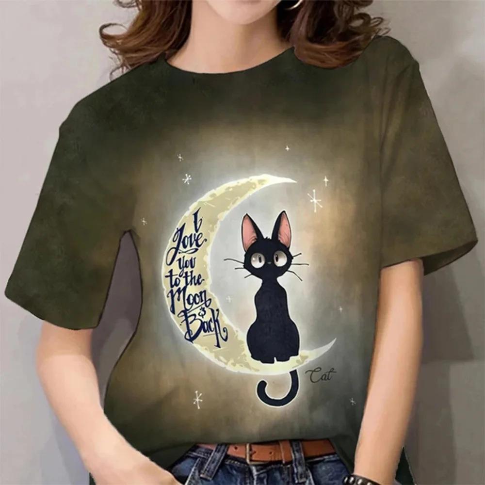 Abstract Cat Sketch 3D Digital Printing Women's Comfortable Round Neck Short Sleeve T-shirt