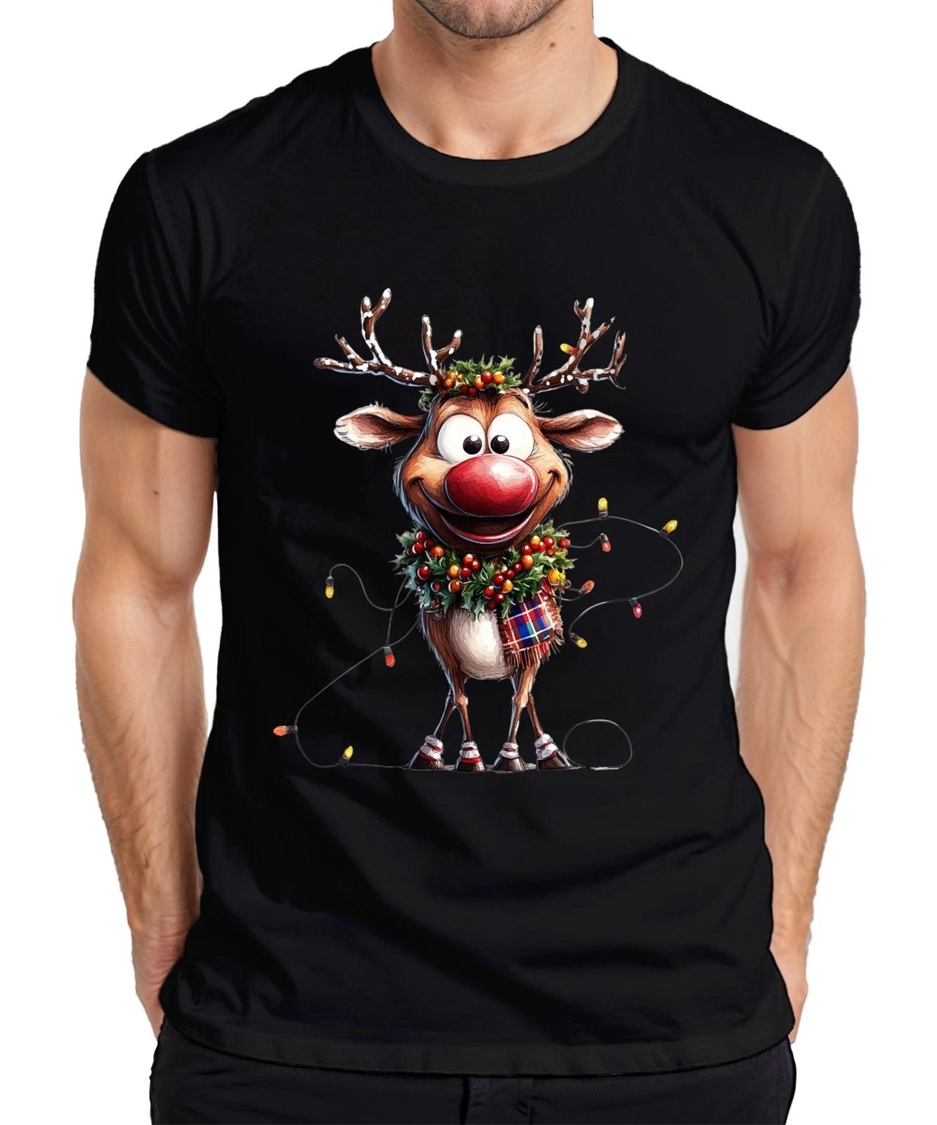 Weihnachtsrentier rote Nase Lichterkette Kranz lustig Cartoon Herren T-Shirt S