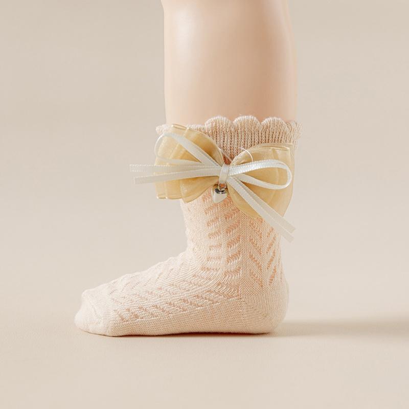 Blotona Toddler Socks for Girls Hollow-Out Cute Bowknot Anti-Skid Socks Mid-Calf Socks Summer Casual Thin Socks