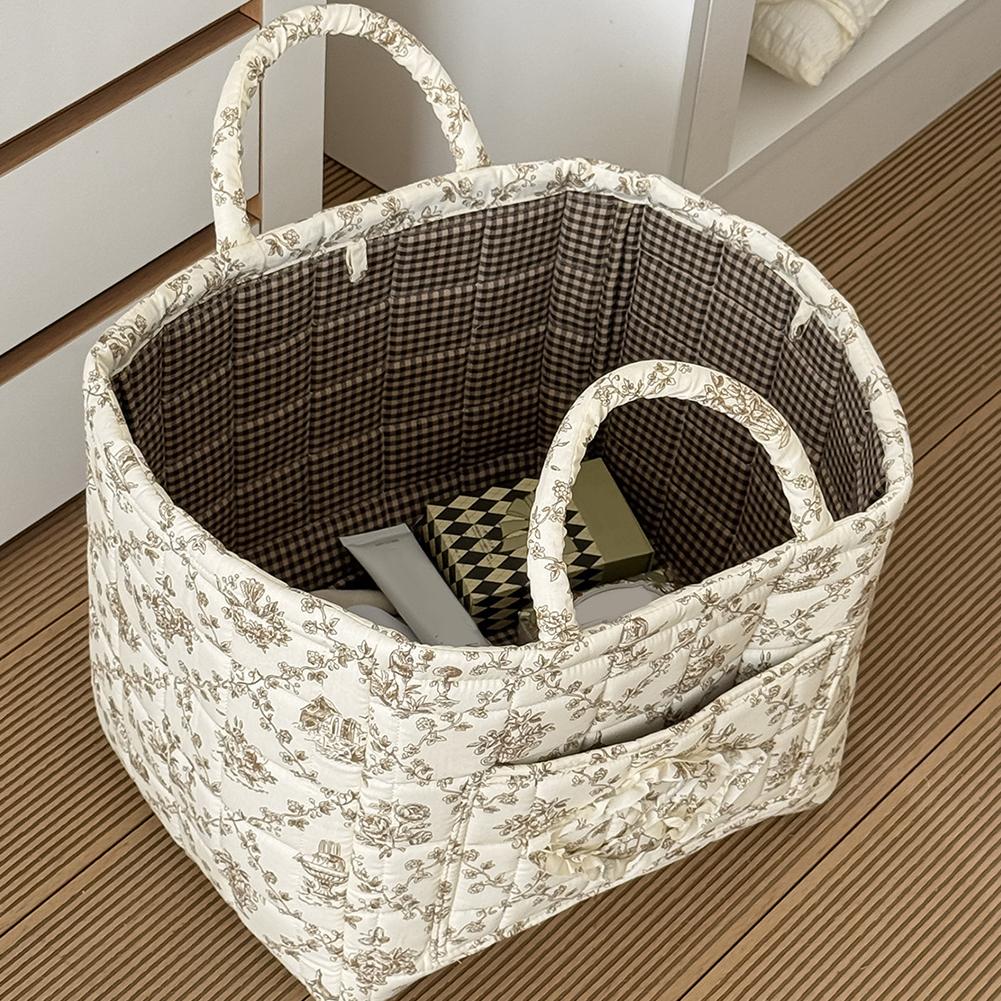Fabric Pastoral Cloth Storage Basket with Easy Carry Handles Debris Organizing Bag Sundries Storage Organizer for Colthes Towel
