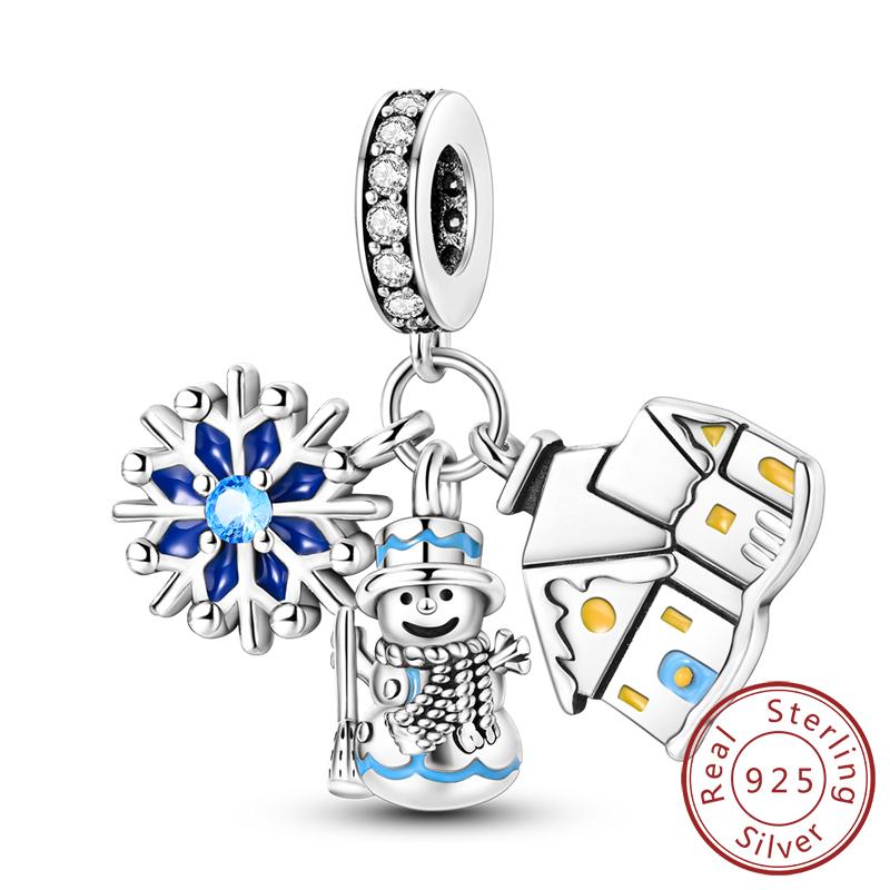 Bratara cu Margele Charm din Cupru Original Fulg de Nea de Iarnă Om de Zăpadă Igloo Pinguin Pandantiv Potrivire Margele Charm Bijuterii Femei Cadou