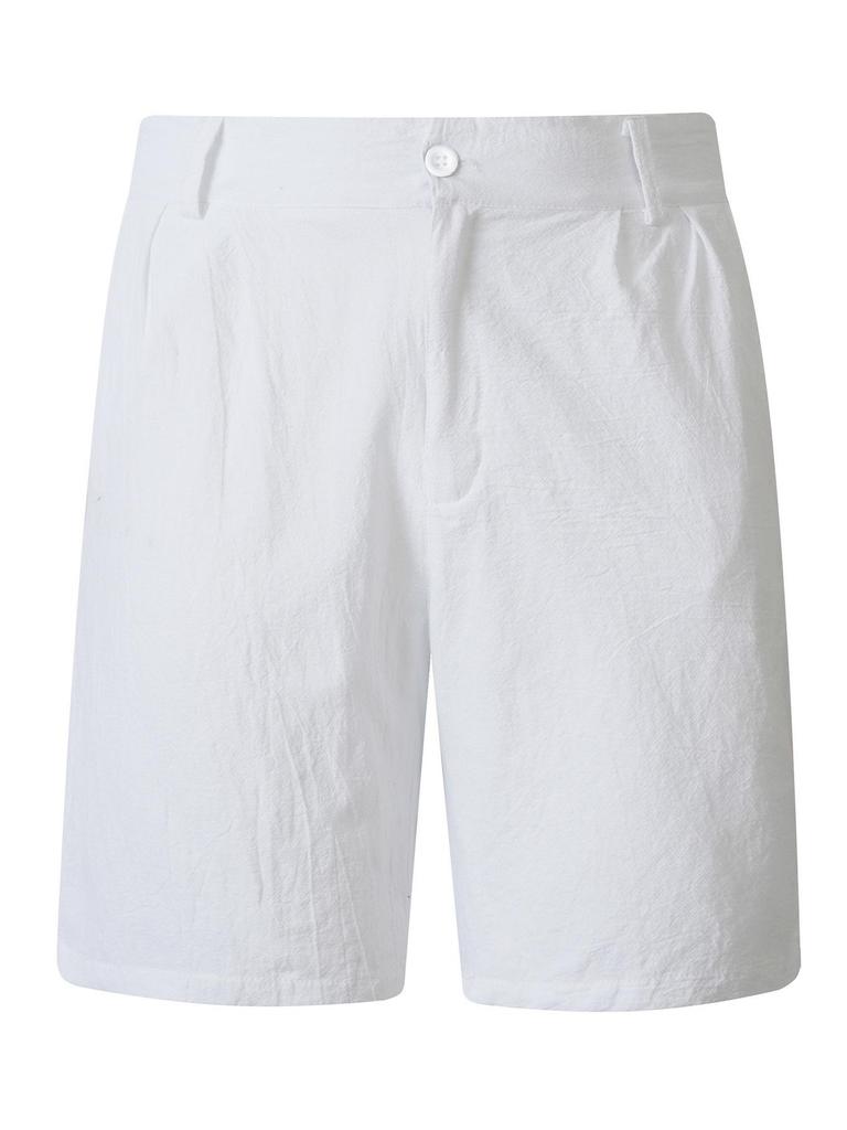 Men's Linen Casual Sports Suit: V-Neck Long Sleeve Top & Shorts - Lightweight & Breathable for Summer
