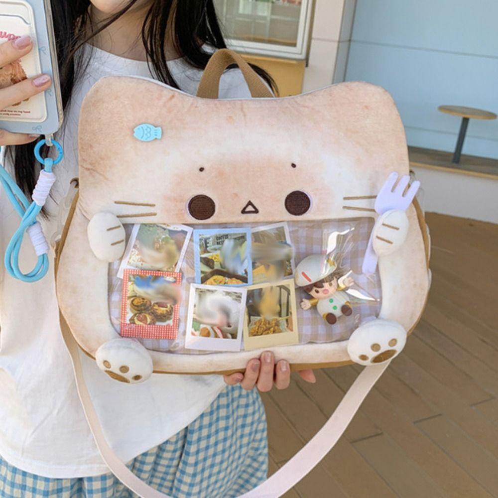 Zipper Bag Kawaii Biscuit Cat Itabag Idol Merchandise Storage Cotton Doll Bag Transparent Pocket Badge Storage Bag Wallet