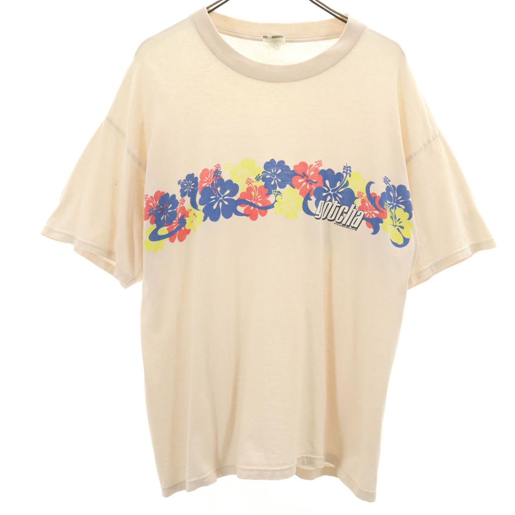 GOTCHA 90s Old Floral print Short sleeve T-shirt L Ivory Men's Used
