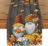 Wood Grain Gnomes Pumpkins Sunflower Leaves Fall Table Runner Autumn Thanksgiving Dresser Scarf Decor Kitchen Dining Table Decor