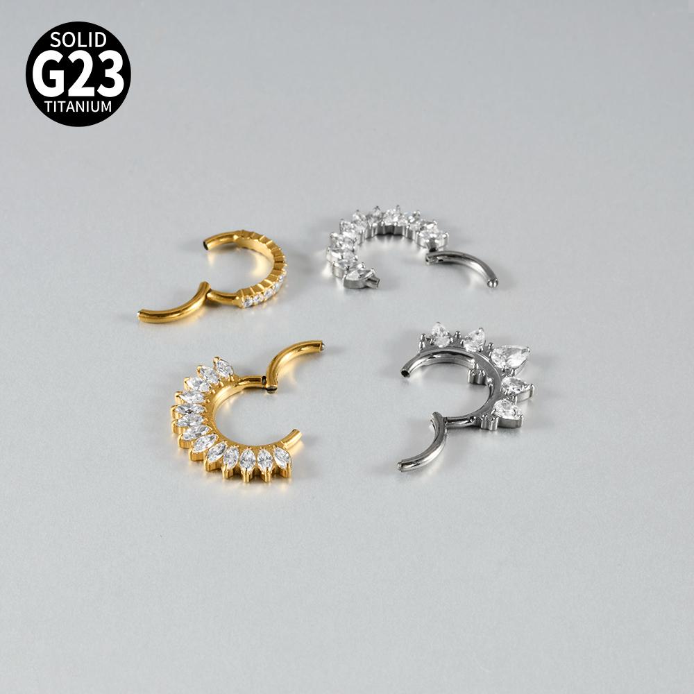 1pc G23 Titanium Split Ring with Multi Slanted Marquise Round White CZ Septum Nose Ring Cartilage Helix Tragus Piercing Jewelry